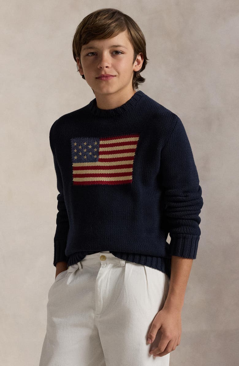 Polo Ralph Lauren Kids' American Flag Cotton Crewneck Sweater, Alternate, color, 