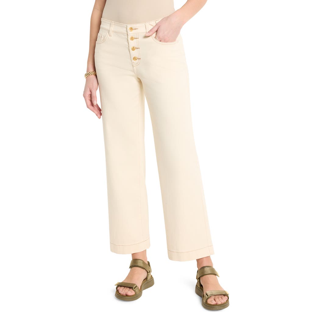 Nic + Zoe Horn Button Wide Leg Jeans In Cream In Brown