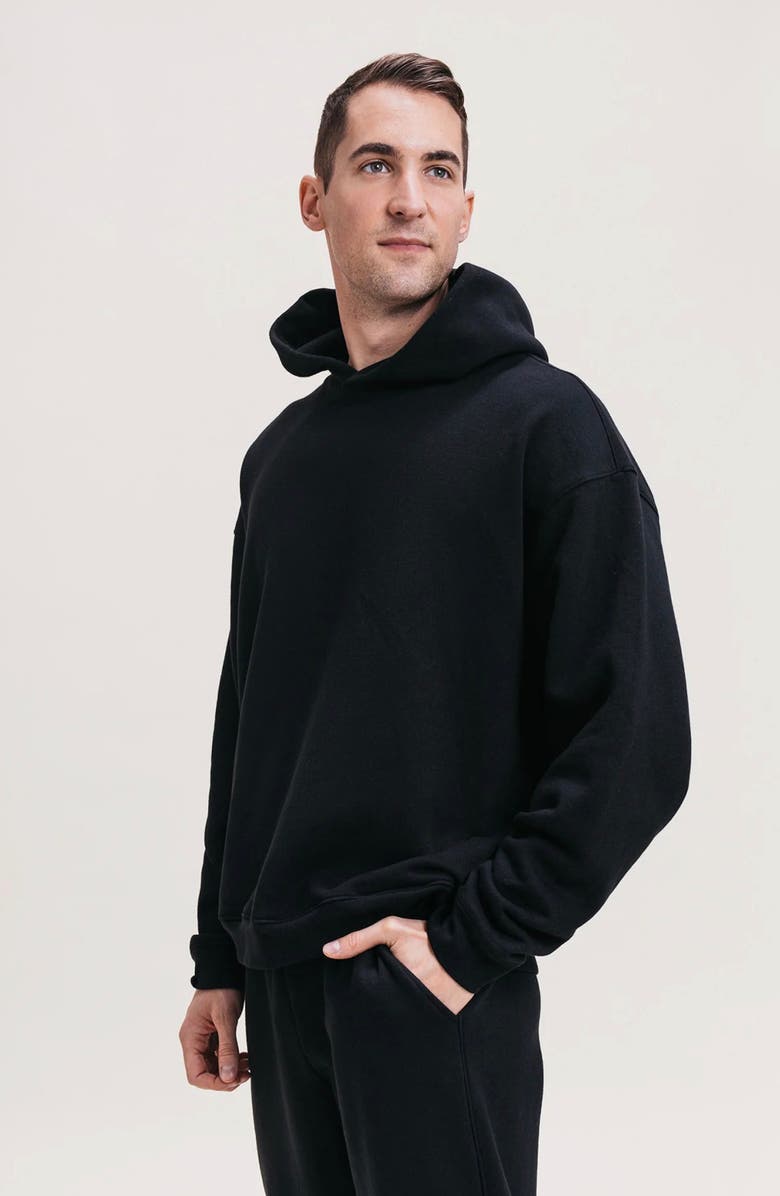 Ocio Men's Organic Cotton Teddy Oversized Hoodie, Alternate, color, Black