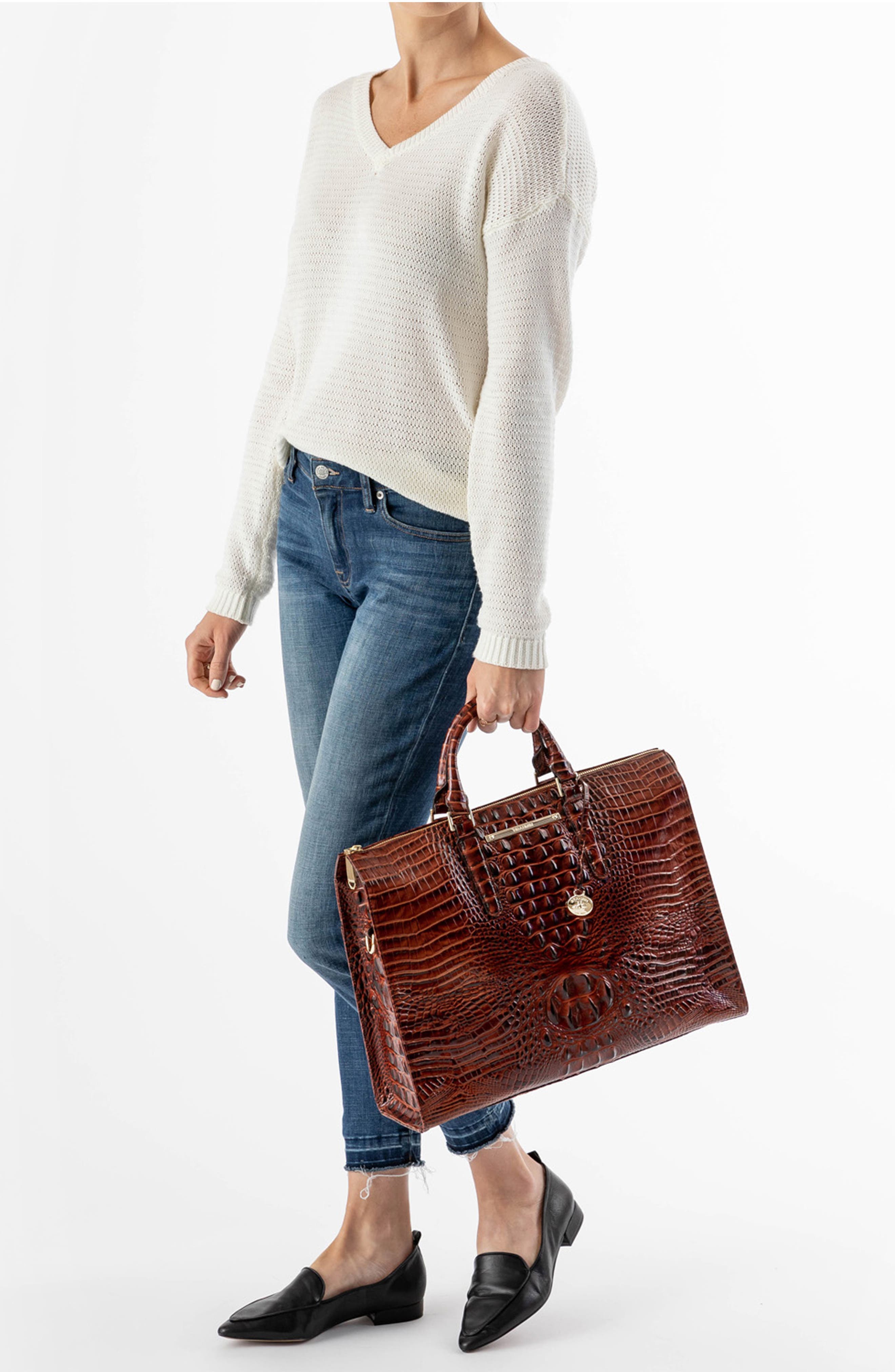 Brahmin Business Croc Embossed Leather Tote, Alternate, color, Anchor