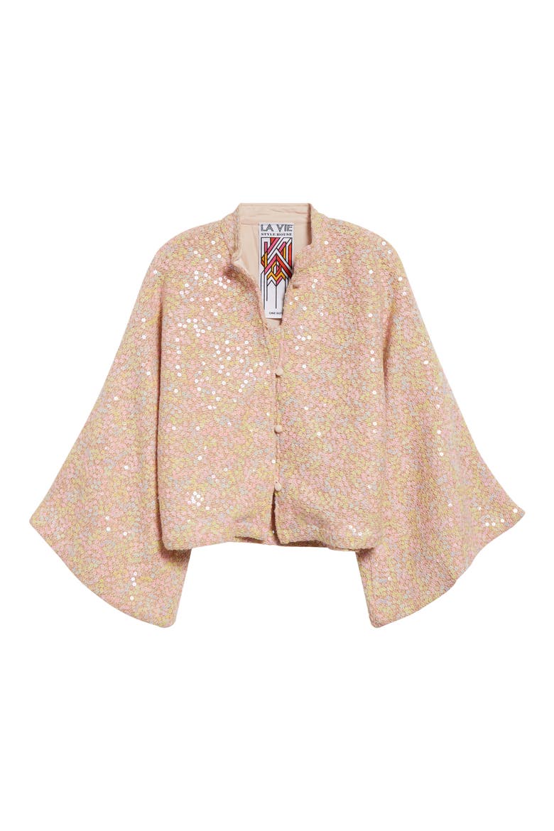 Daisy Sequin Bell Sleeve Crop Jacket, Alternate, color, PEACH PINK