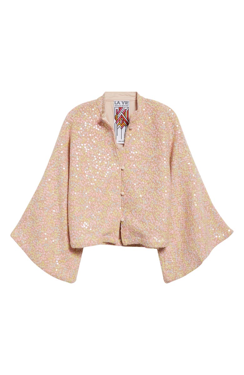 La Vie Style House Daisy Sequin Bell Sleeve Crop Jacket, Alternate, color, 