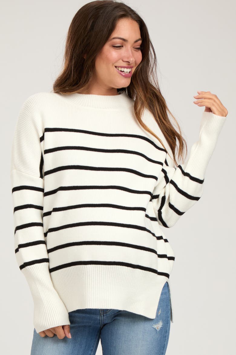 Striped Drop Shoulder Sweater, Main, color, Ivory