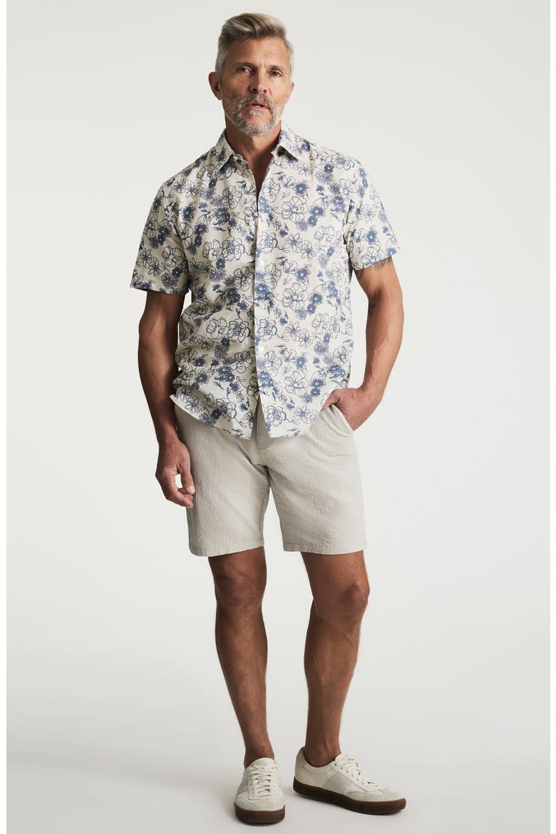 Floral Short Sleeve Cotton & Linen Button-Up Shirt, Alternate, color, VINTAGE INDIGO