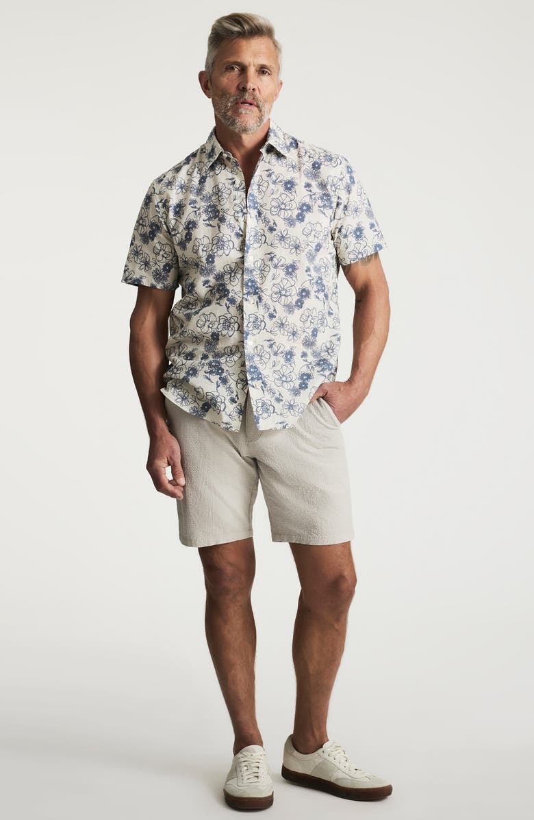 34 Heritage Floral Short Sleeve Cotton & Linen Button-Up Shirt, Alternate, color, Vintage Indigo