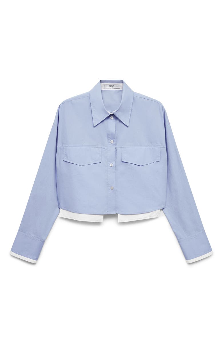 MANGO Contrast Trim Crop Cotton Button-Up Shirt, Alternate, color, 