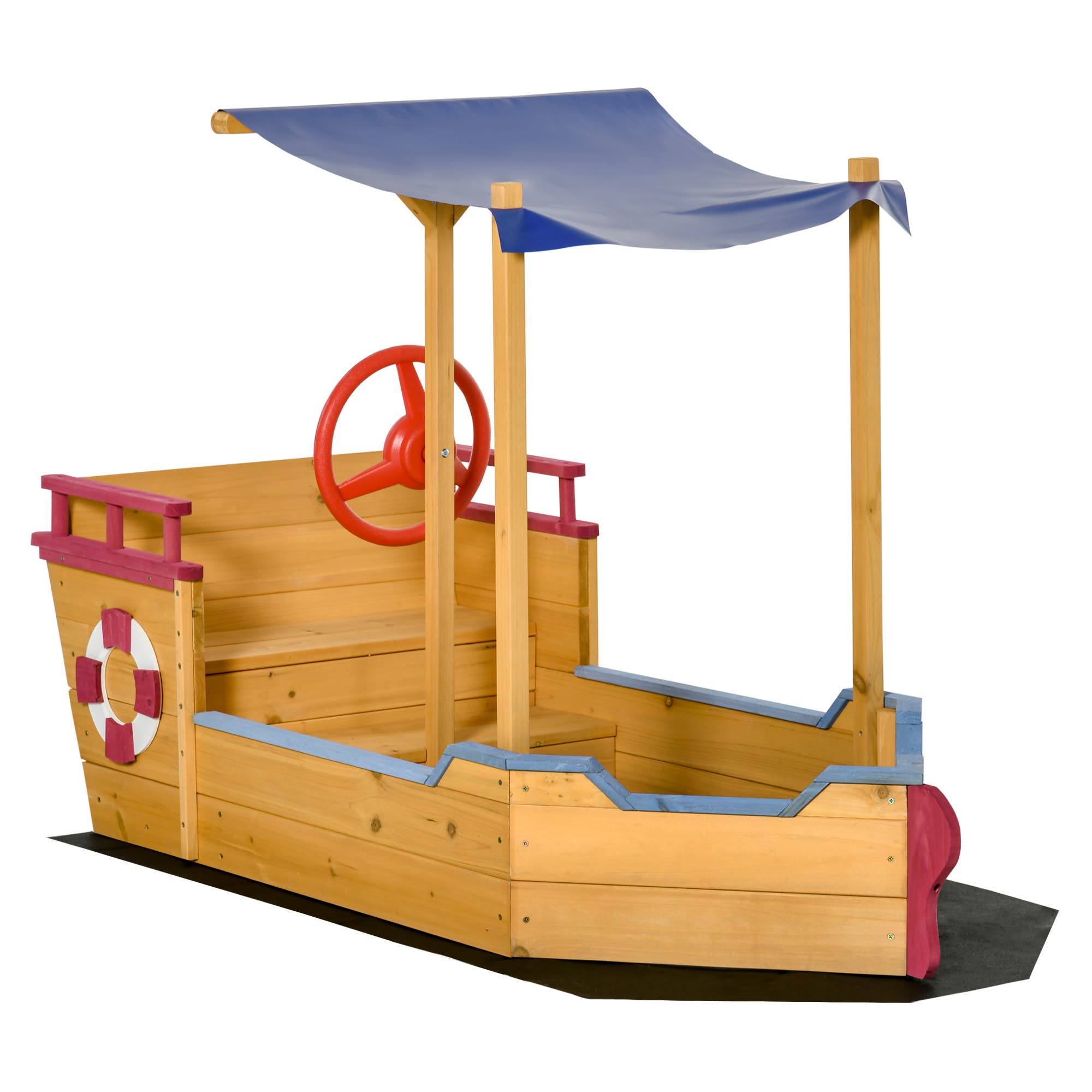 Outsunny Wooden Pirate Sandbox for Kids with Canopy & Storage Bench in Orange 