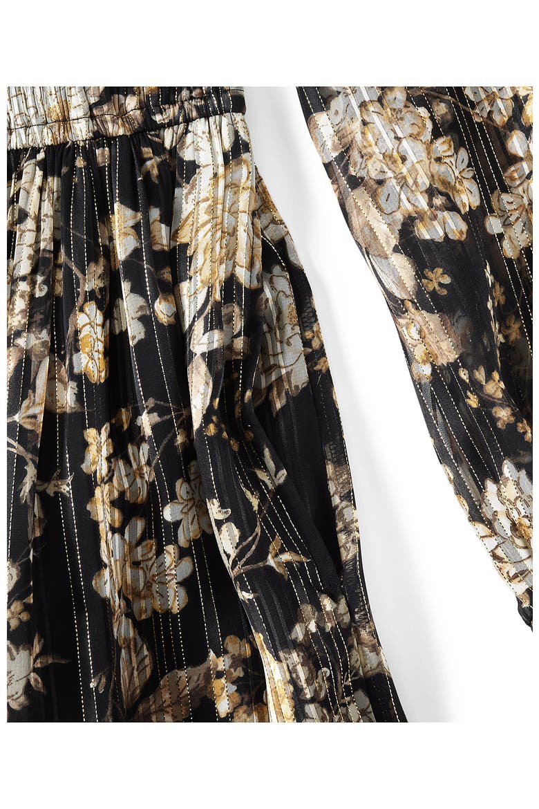 Lurex Shadow Stripe Midi Dress, Alternate, color, Black/Pumice Stone Floral