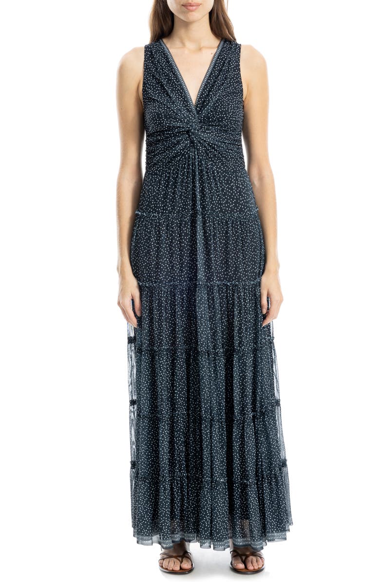 MAX STUDIO Twist Front Sleeveless Maxi Dress, Main, color, Black/ Ivory Random Dot