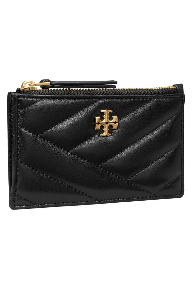Kira Chevron Quilted Leather Zip Card Case, Alternate, color, BLACK