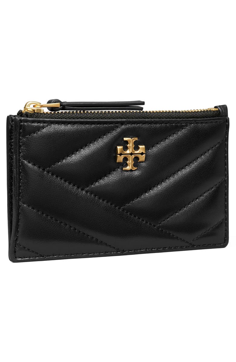 Tory Burch Kira Chevron Quilted Leather Zip Card Case, Alternate, color, Black