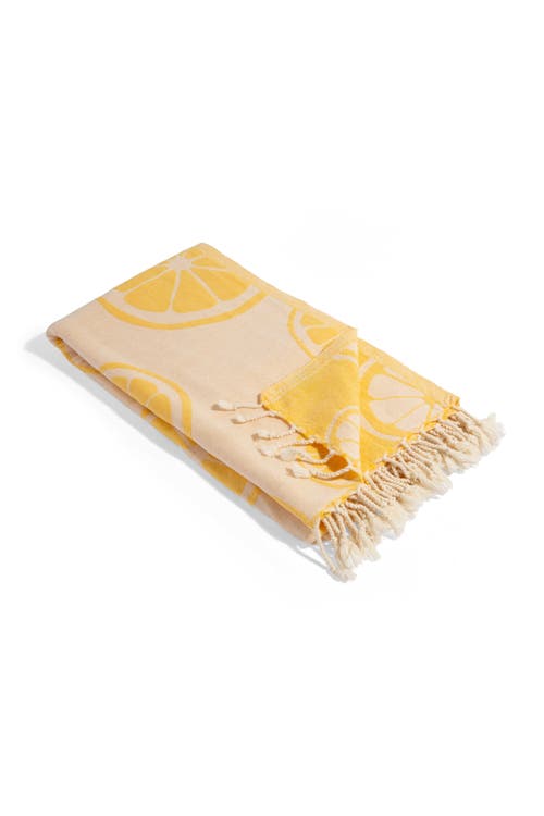 Infusezen Citrus Lemon Organic Cotton Reversible Turkish Towel In Yellow