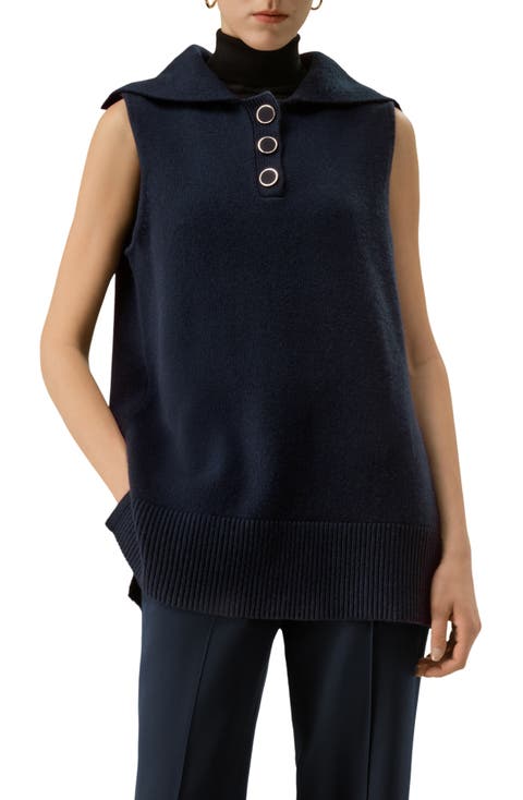 Vintage-Inspired Sleeveless Sailor Collar Sweater