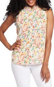 NYDJ Print Ruffle Neck Sleeveless Top