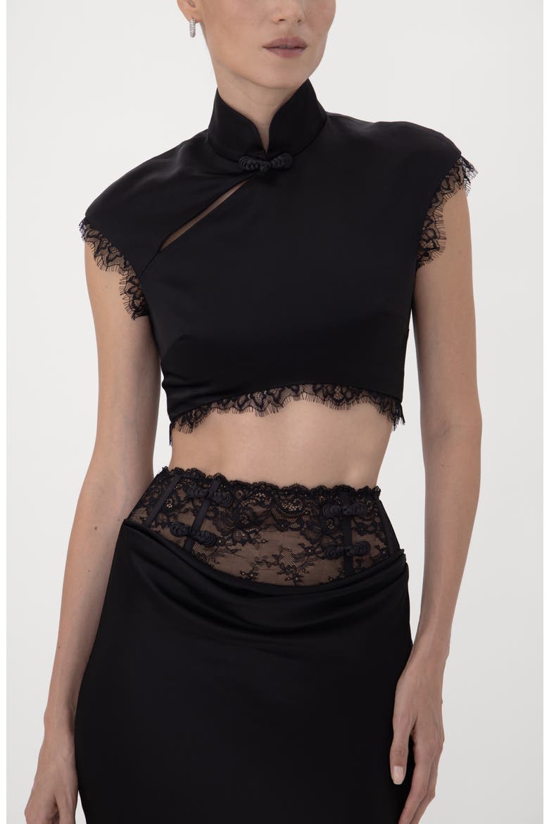 Lila Satin Crop Top, Main, color, BLACK