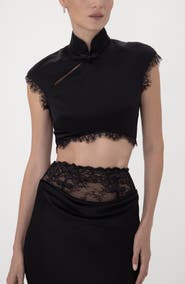 SAU LEE Lila Satin Crop Top