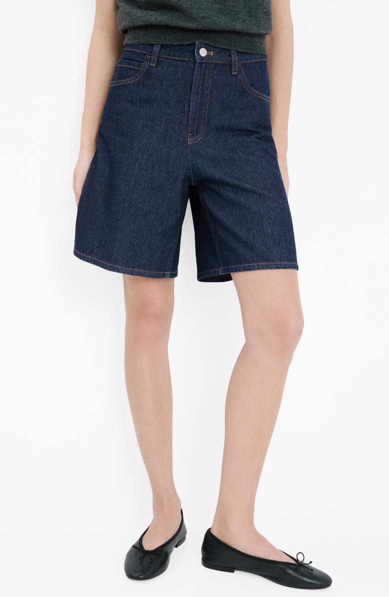 MANGO High Waist Long Denim Shorts, Main, color, Open Blue