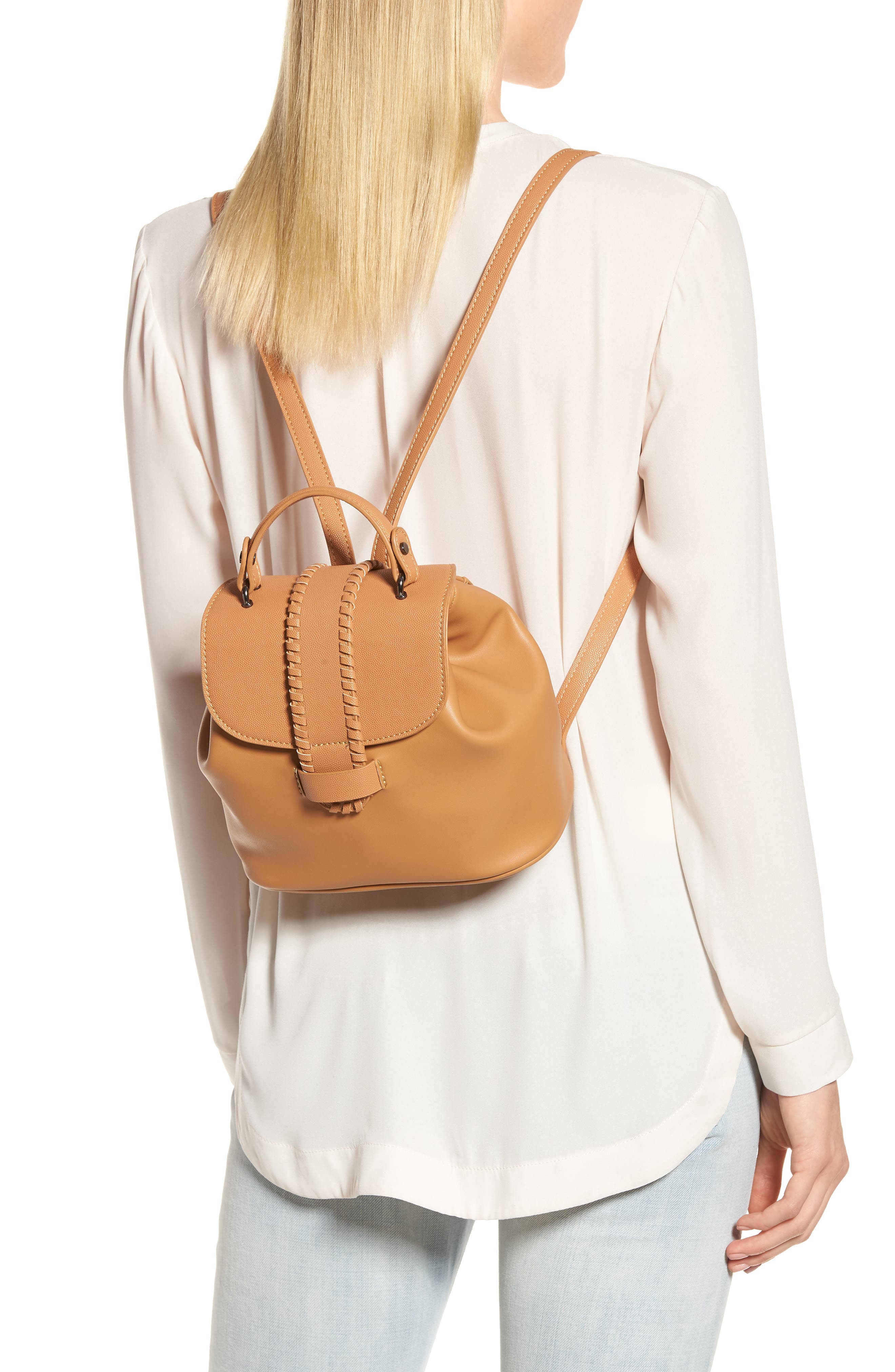 Street Level Whipstitch Faux Leather Backpack, Alternate, color, 