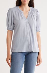 Bobeau Short Sleeve Piqué Knit Button-Up Shirt