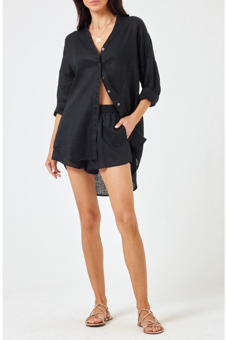 Rio Linen Cover-Up Tunic, Main, color, BLACK