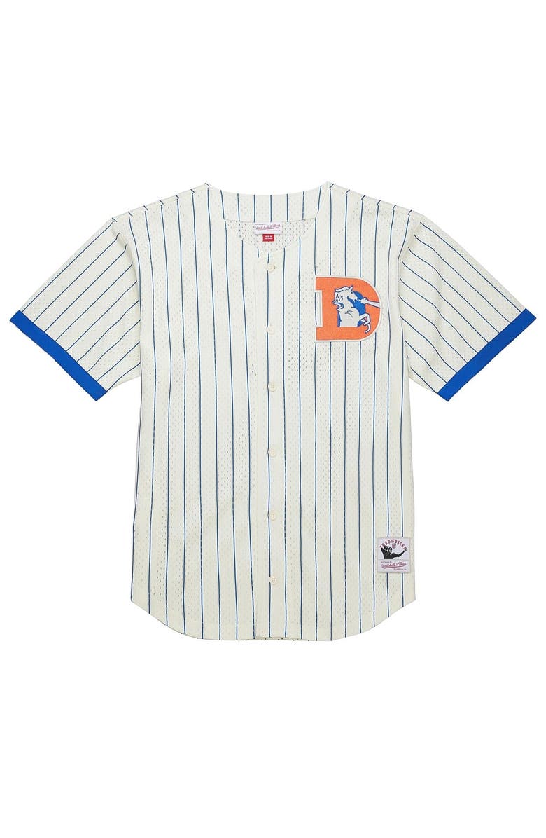Mitchell & Ness Men's Mitchell & Ness  Cream Denver Broncos Final Seconds Vintage Logo Mesh Button-Up Shirt, Alternate, color, 