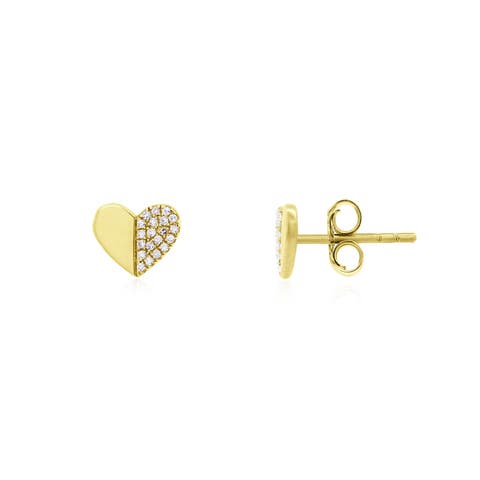 Diamond Half & Half Heart Stud Earrings