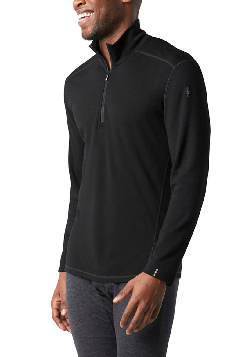 Classic Thermal Merino Base Layer Quarter Zip Pullover, Main, color, BLACK