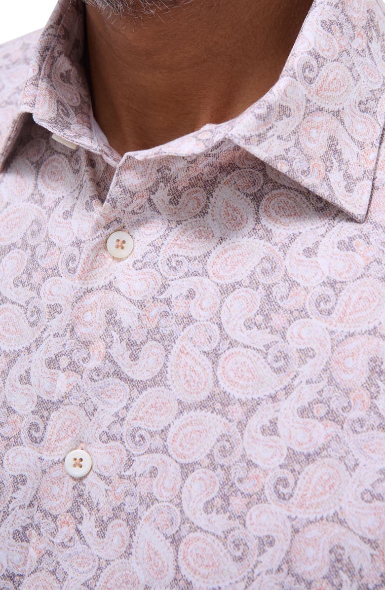 Bugatchi Miles OoohCotton<sup>®</sup> Paisley Short Sleeve Button-Up Shirt, Alternate, color, Papaya