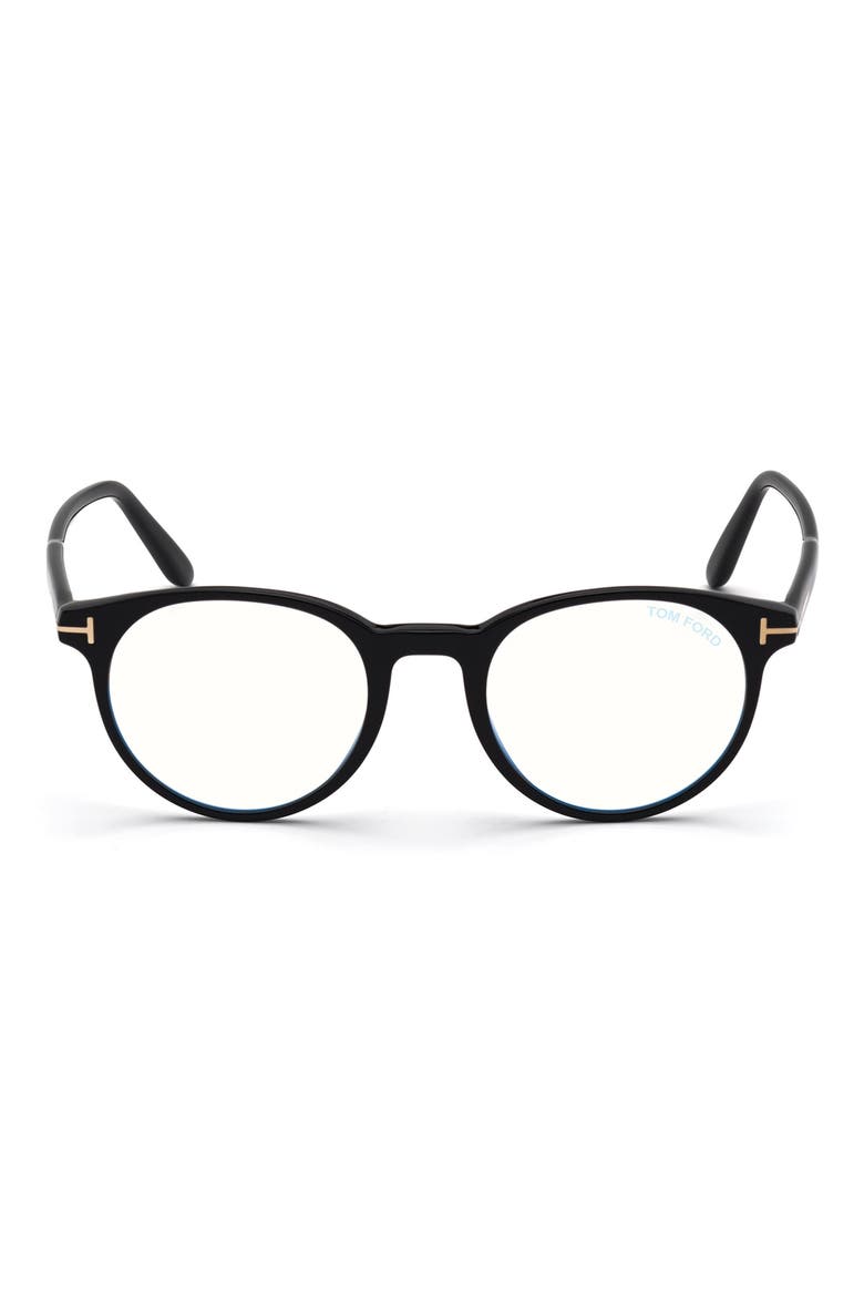 49mm Round Blue Light Blocking Glasses, Main, color, SHINY BLACK / BLUE BLOCK