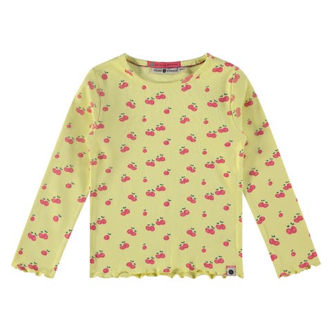 Allover Cherry Print Ribbed Long Sleeve Top
