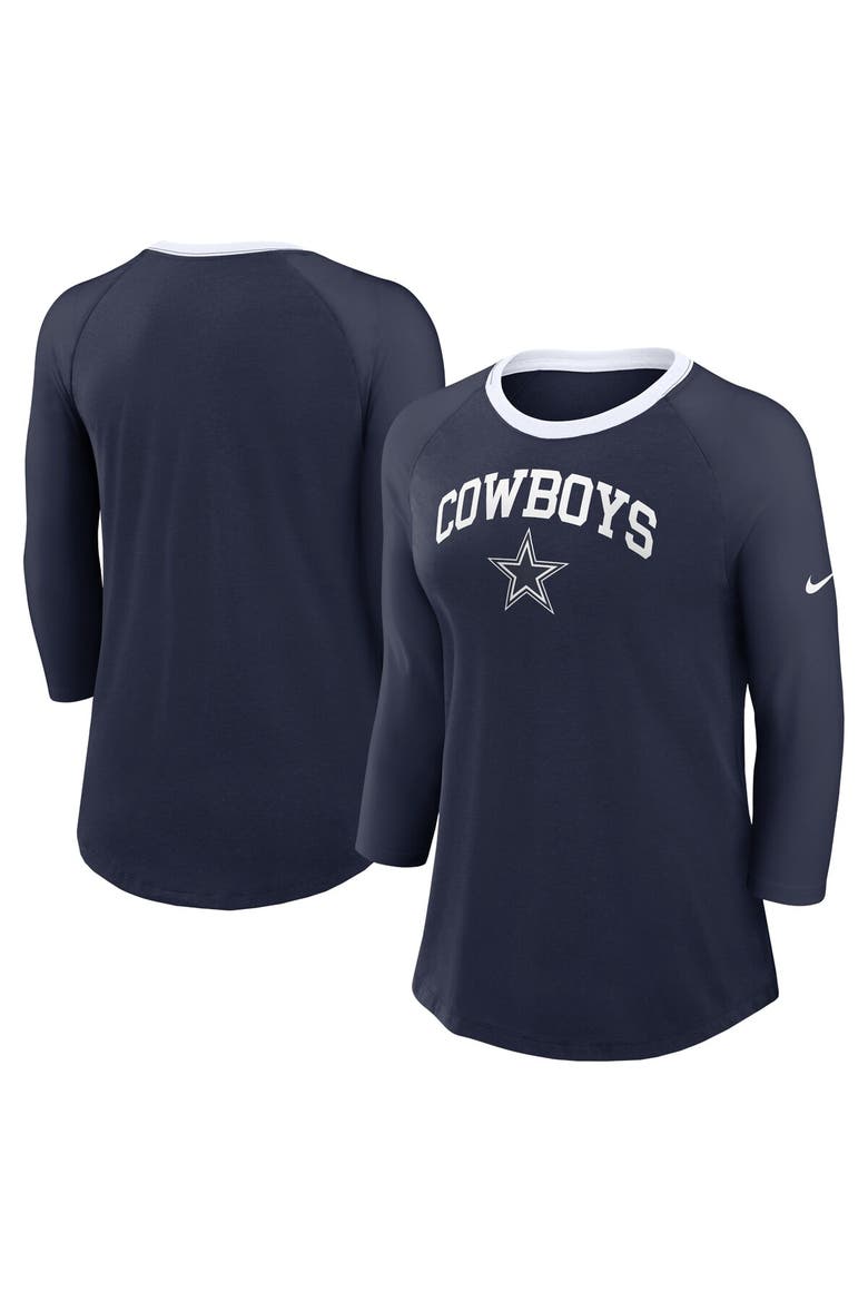 Women's Nike Navy Dallas Cowboys Raglan 3/4 Sleeve T-Shirt, Main, color, Navy