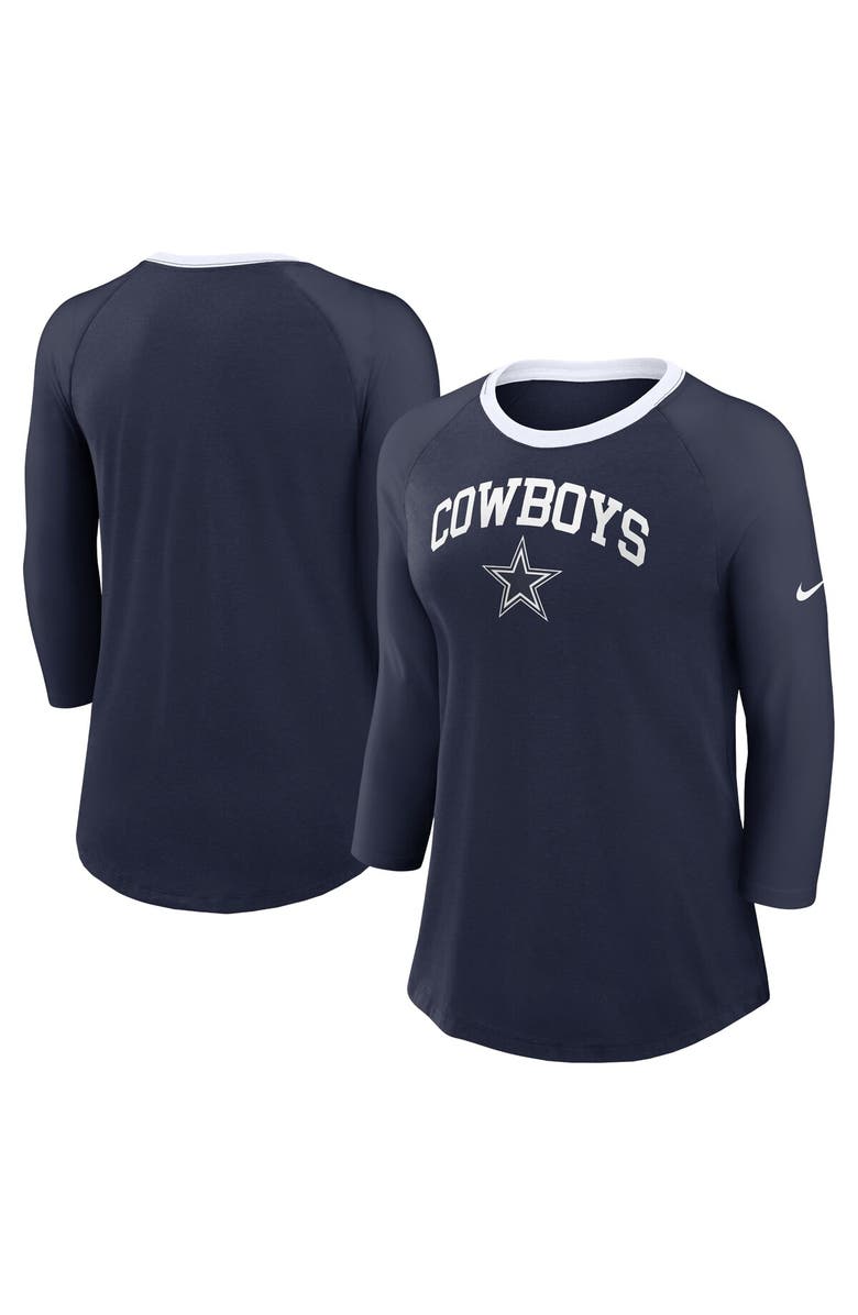 Nike Women's Nike Navy Dallas Cowboys Raglan 3/4 Sleeve T-Shirt, Main, color, Navy