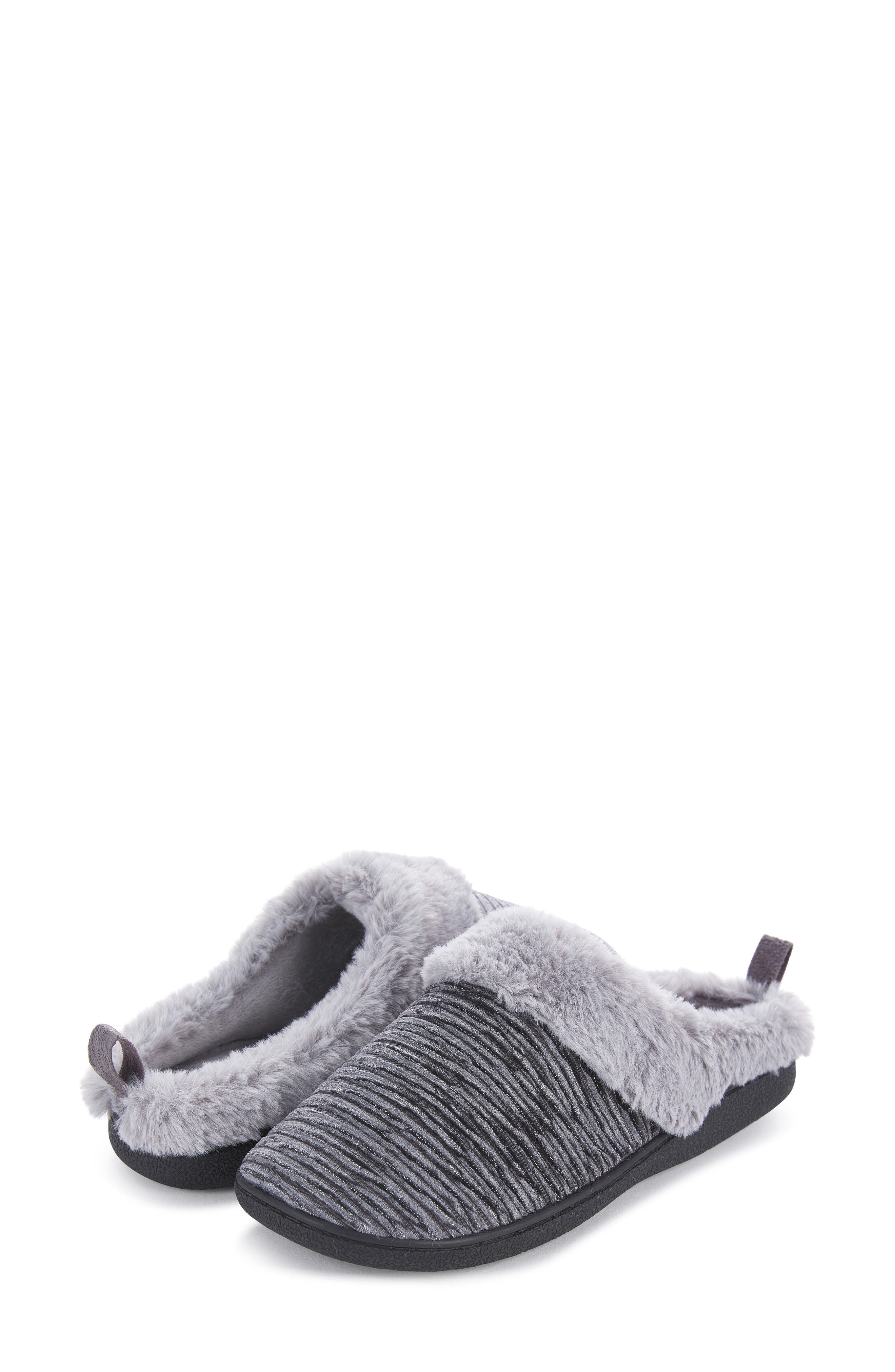 FLOOPI Faux Fur Trim Velour Clog Slipper, Alternate, color, Grey