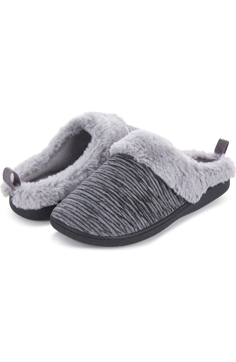 FLOOPI Faux Fur Trim Velour Clog Slipper, Alternate, color, Grey