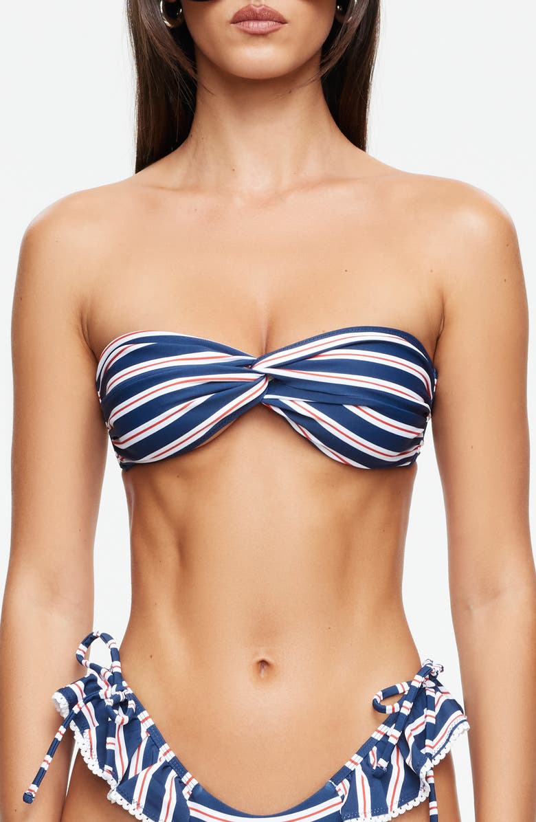 LIONESS Bisous Bandeau Swim Top, Main, color, Navy Stripe