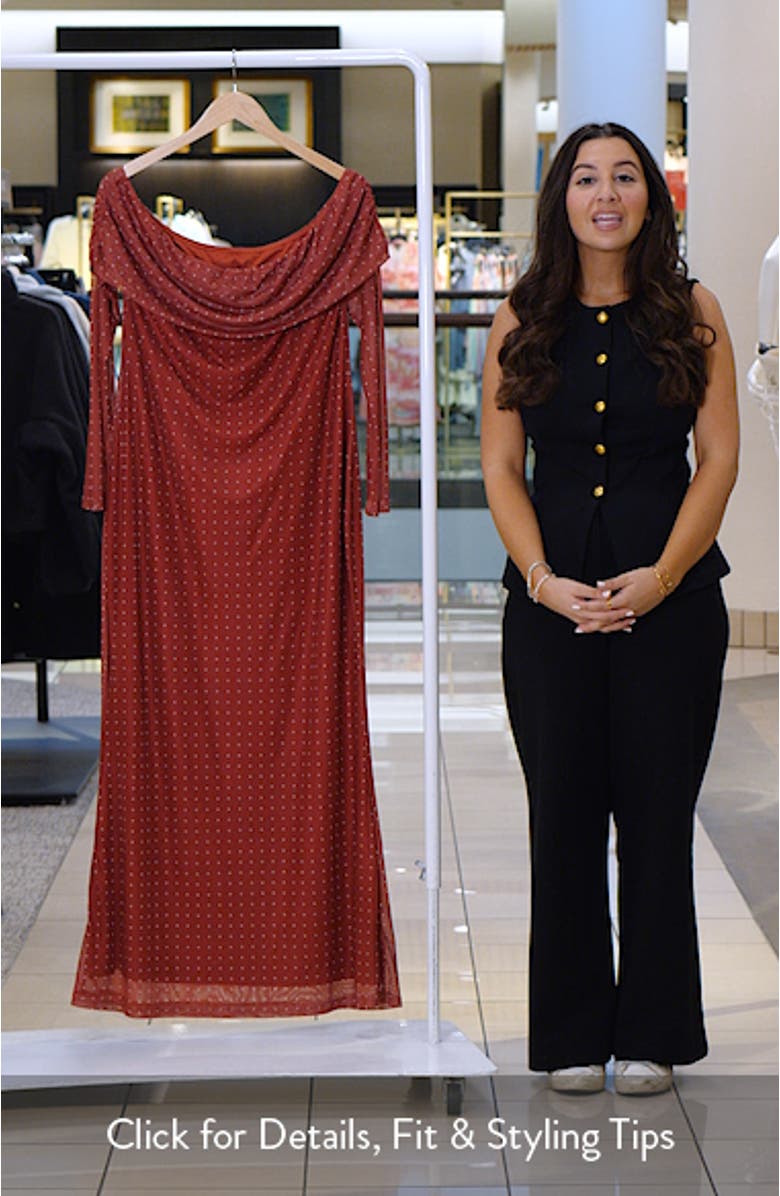 Zeva Off the Shoulder Long Sleeve Mesh Maxi Dress, sales video thumbnail