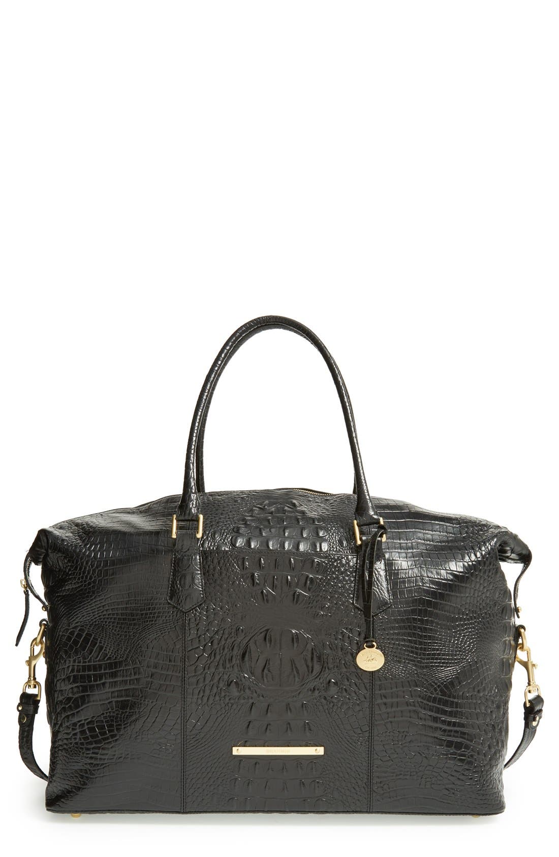 Duxbury Croc Embossed Leather Weekend Bag, Main, color, BLACK