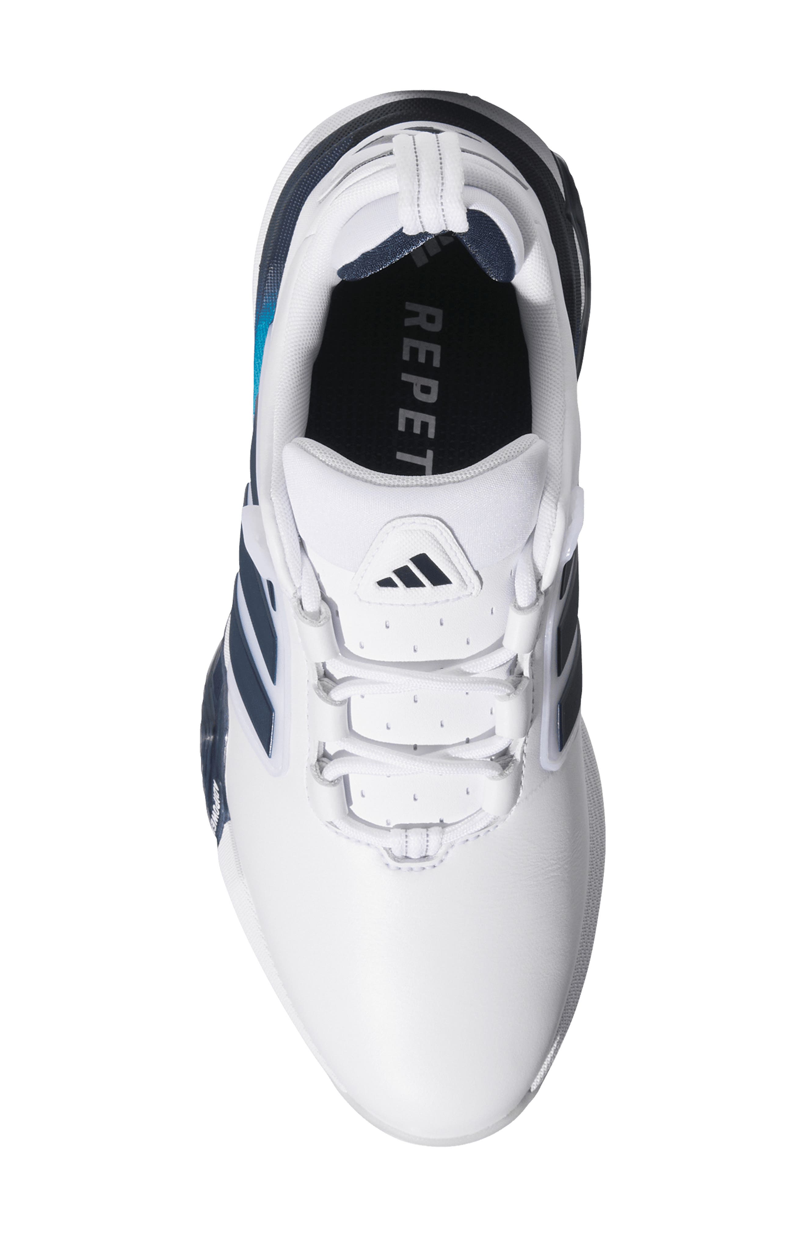 Adipower 26 Spikeless Golf Shoe, Alternate, color, WHITE/ COBALT NAVY/ WHITE