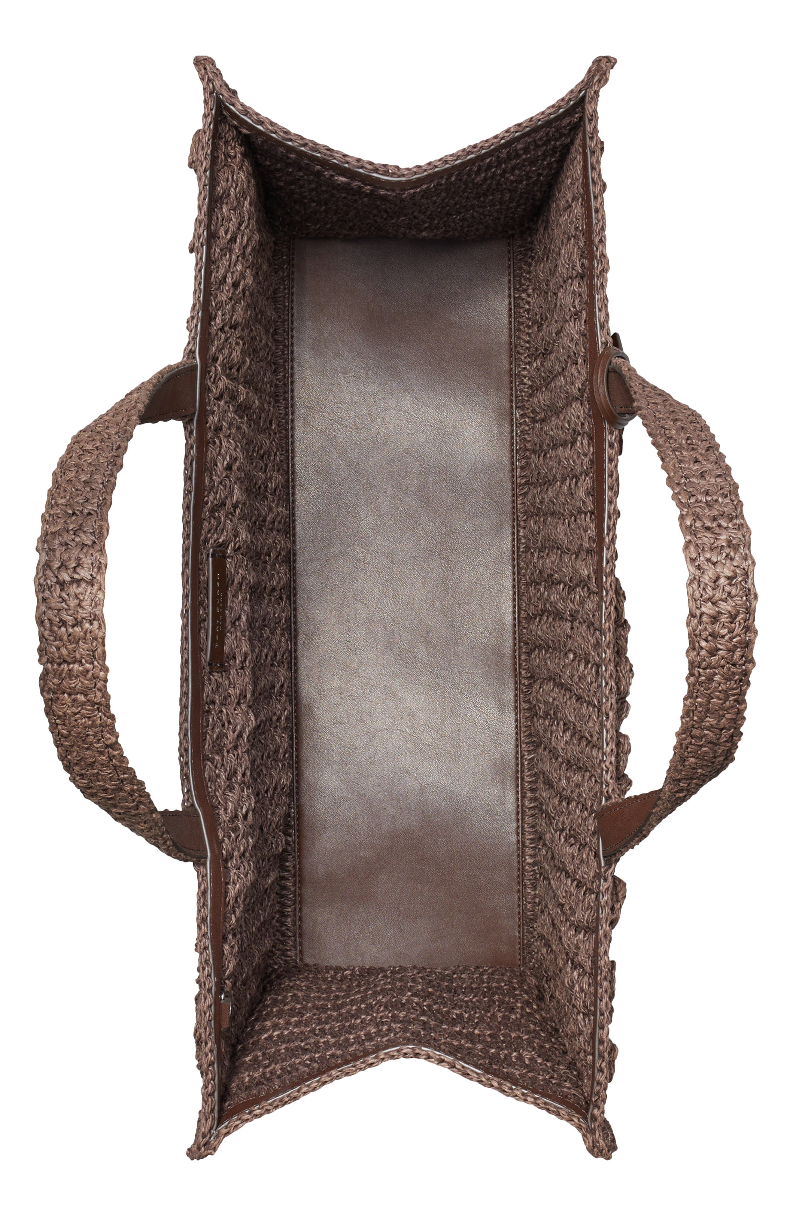 Tory Burch Ella Hand Crochet Straw Bag, Alternate, color, Dark Cocoa