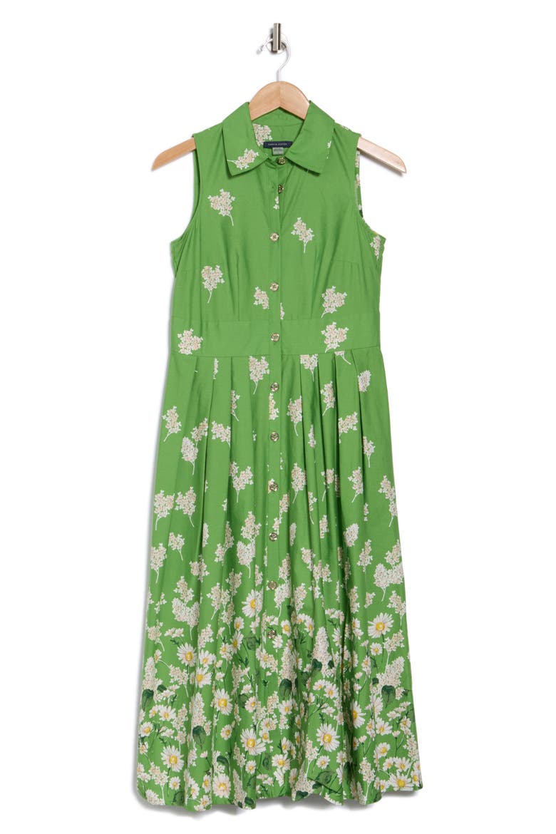 Floral Sleeveless Cotton Shirtdress, Alternate, color, TEA TREE M