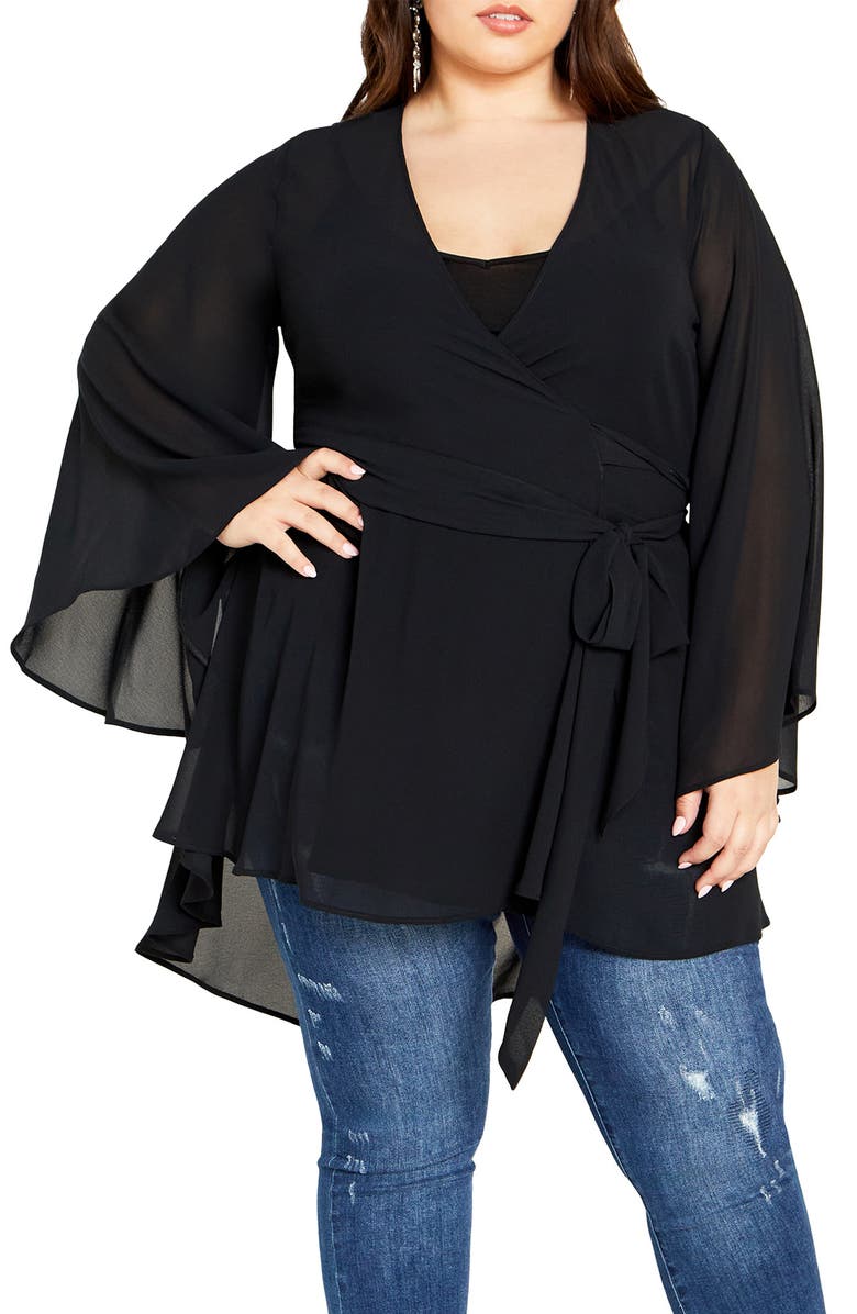 City Chic Fleetwood Chiffon Wrap Tunic, Main, color, 