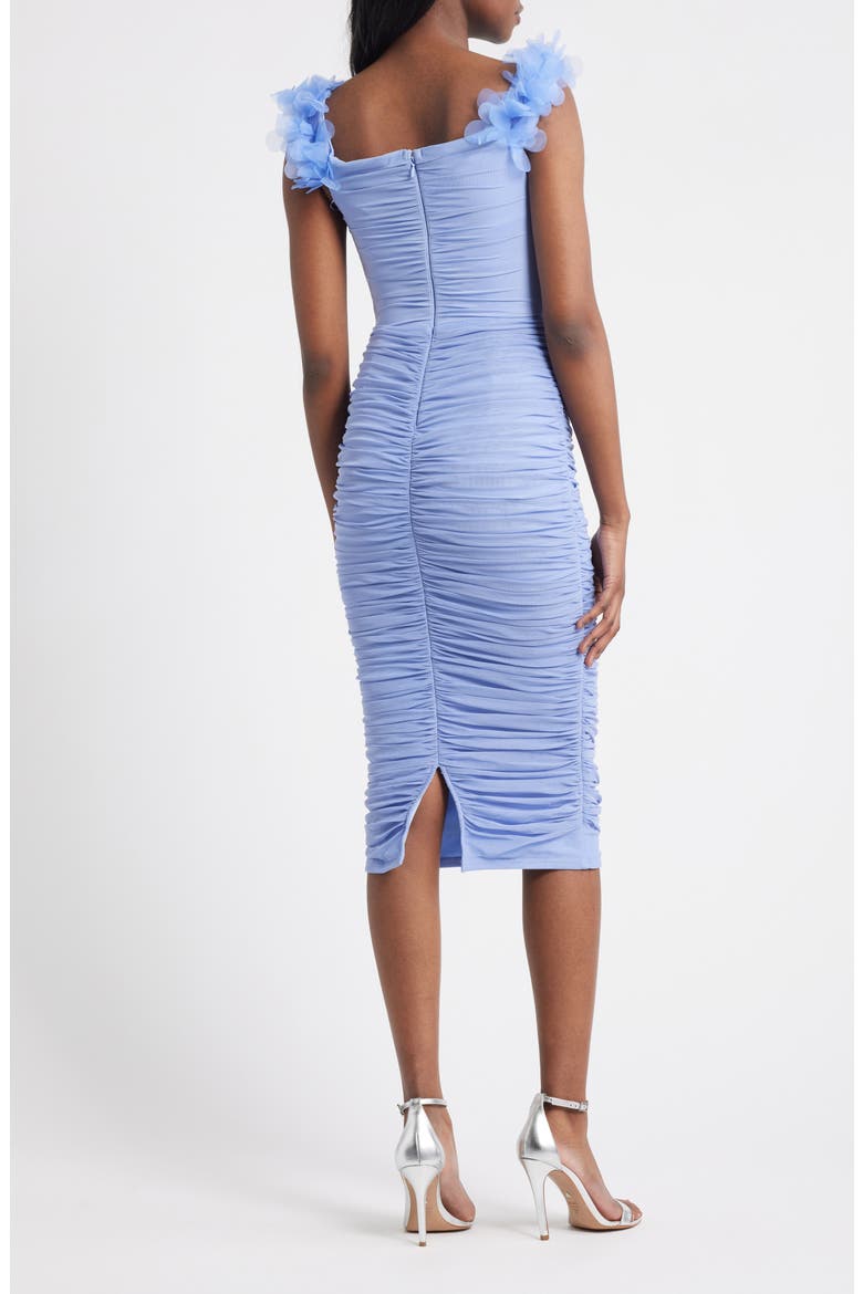 Ruched Mesh Midi Dress, Alternate, color, BLUE