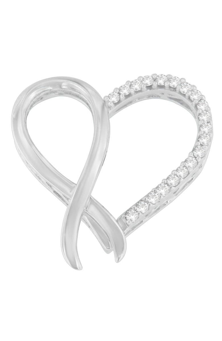Haus of Brilliance Silver 1/4 cttw Round Cut Diamond Ribbon and Heart Accent Pendant Necklace, Main, color, White