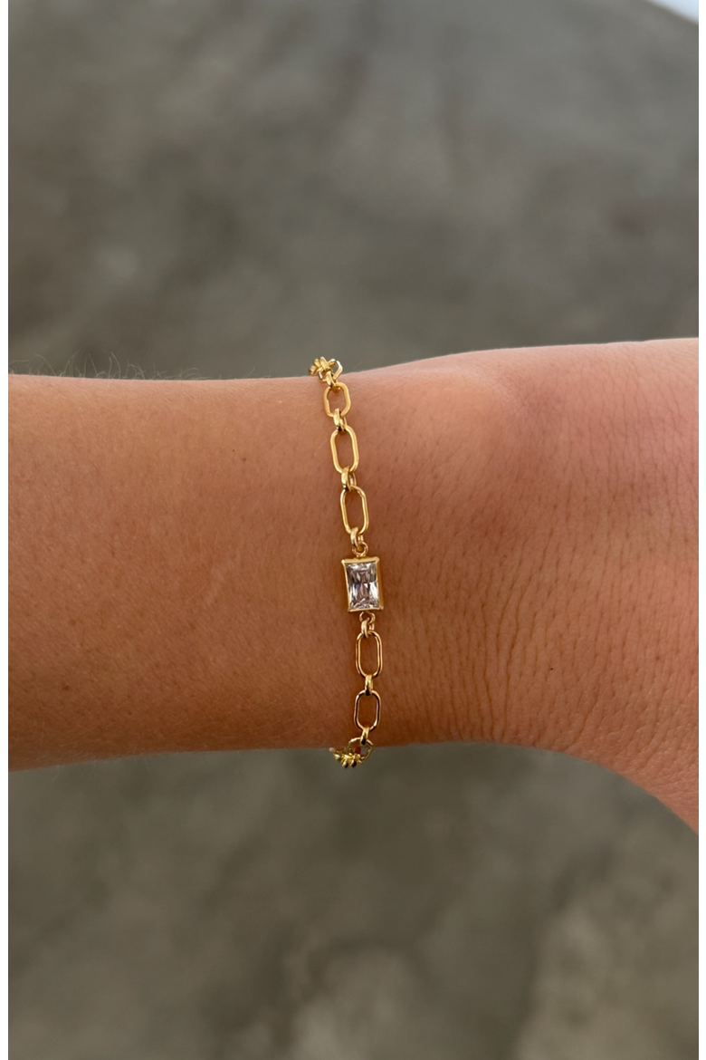 Neeks Open Link Rectangle Bezel Stone Bracelet, Alternate, color, Gold