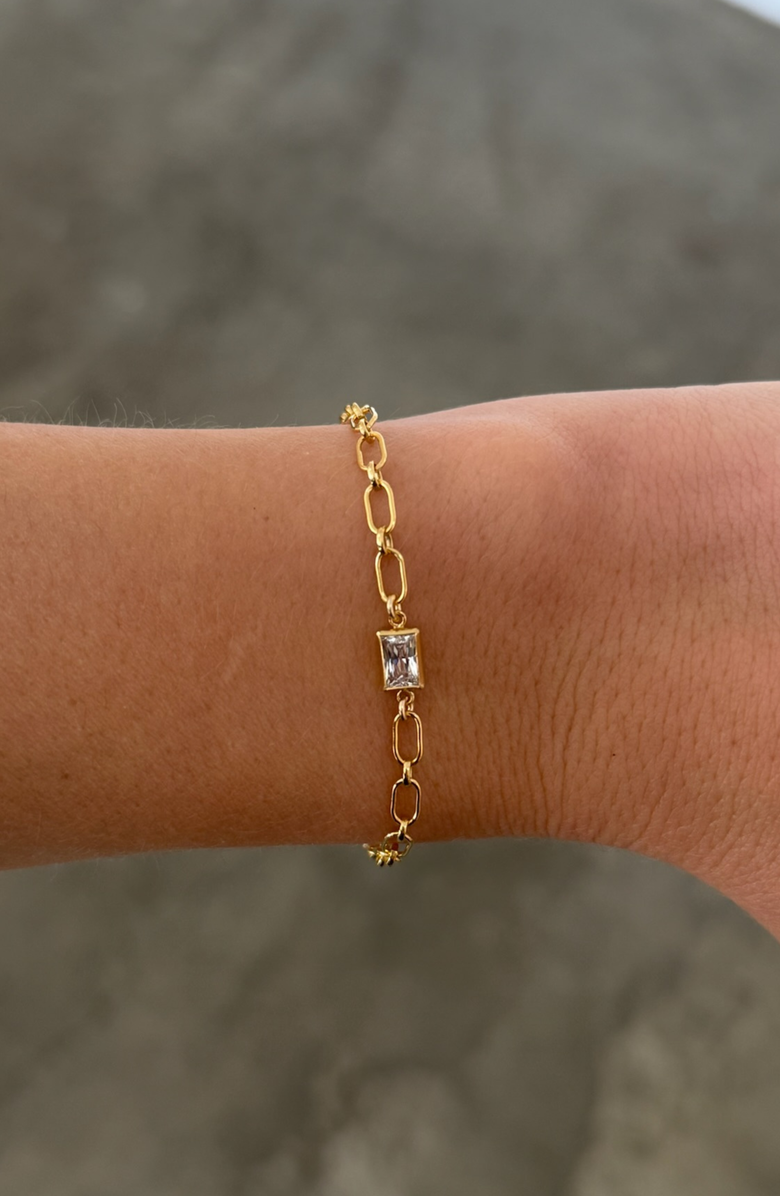 CUFFED BY NANO Neeks Open Link Rectangle Bezel Stone Bracelet, Alternate, color, Gold