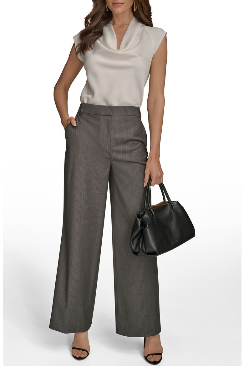Flat Front Pinstripe Pants, Alternate, color, GREY/ SILVER
