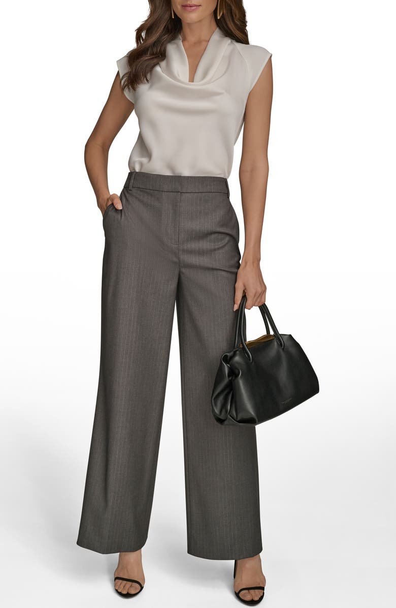 Donna Karan New York Flat Front Pinstripe Pants, Alternate, color, Grey/ Silver