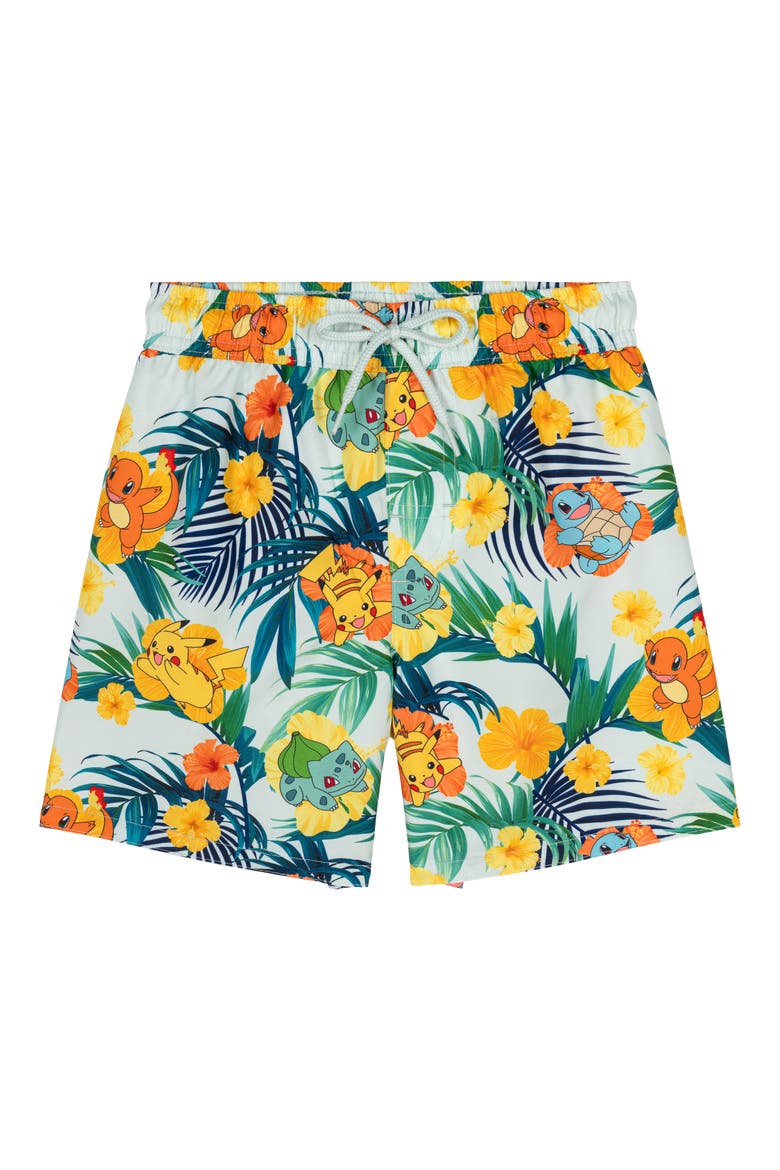 Swimwear 2-Piece Camp Shirt and Swim Trunks Set, Alternate, color, Pikachu Squirtle Green