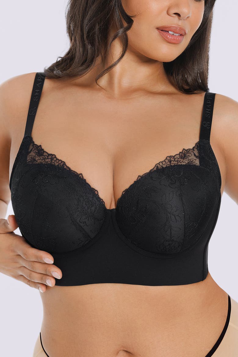 Back Smoothing Lace Underwire Bra, Alternate, color, Black