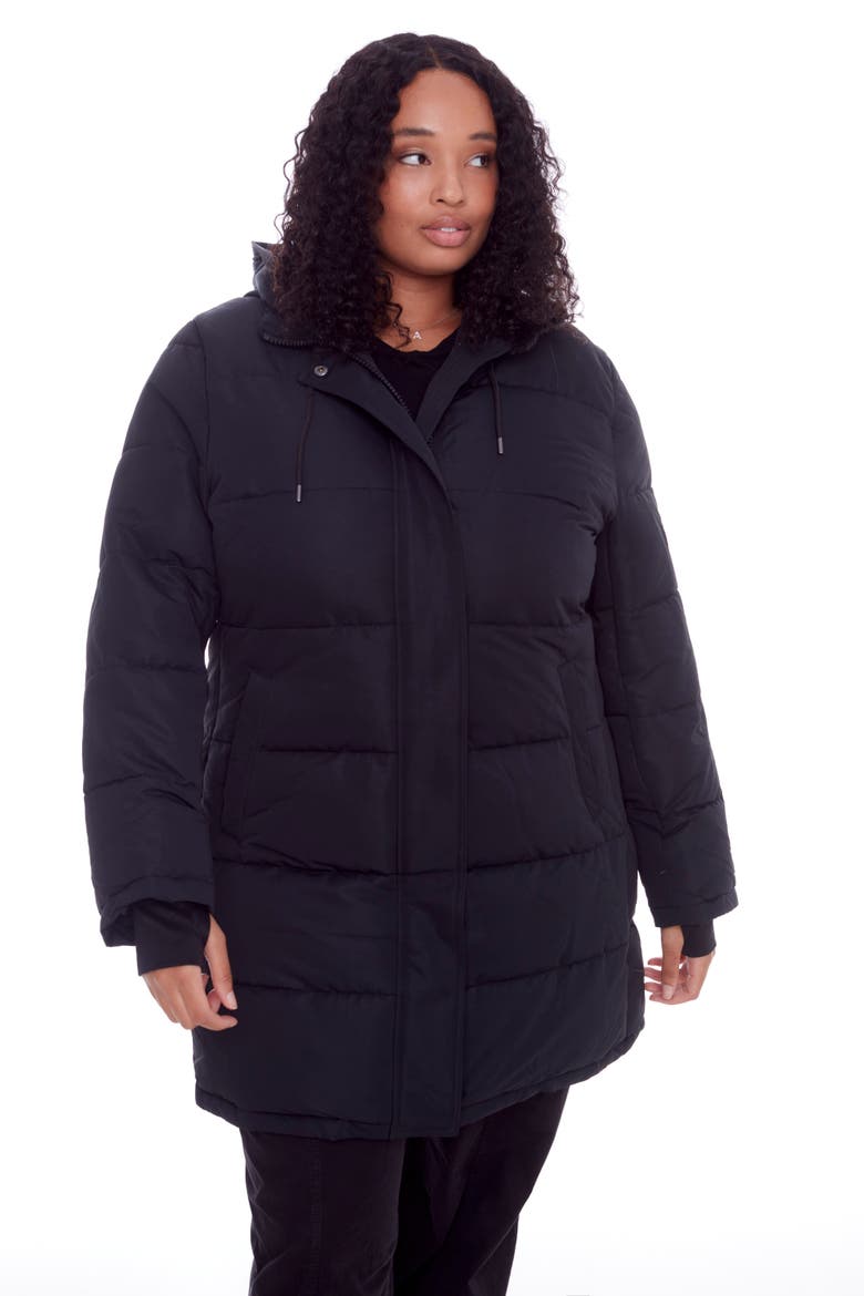 Aulavik Plus Size - Vegan Down Mid-length Hooded Parka Coat, Alternate, color, BLACK